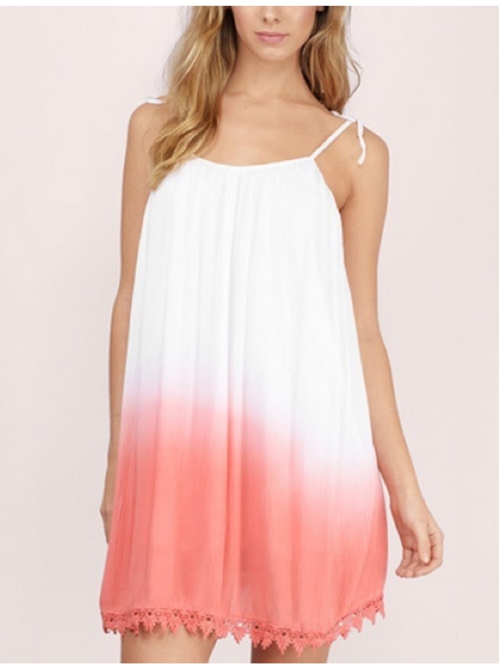 Tobi Split Shift Ombre Lined Dress with crochet hem & adjustable tie straps NWT